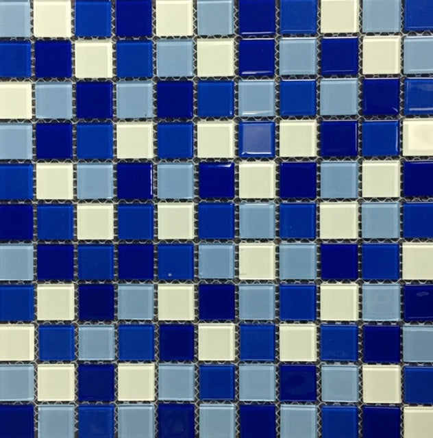 Mosaico Vidrio Brillante 30x30 cm Blue + White