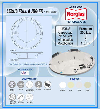 TINA HIDROMASAJES LEXUS FULL CIRCULAR 150CM DE DIAMETRO X 57CM