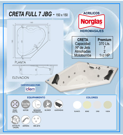 TINA HIDROMASAJES CRETA FULL 150X150.